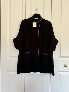 Lauren Conrad Women's Black Cable Knit Cape Sweater Top Metal Clip - One Size - Picture 1 of 16