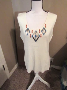 Ladies Tank Top - White - Size 3X - Ruby Rd - Trimmed in Beads - Picture 1 of 4
