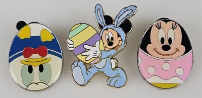 3x Lot Easter Bunny Eggs Donald Duck Mickey Mouse 2008 Minnie 2016 Disney Pins - Image 1 of 4