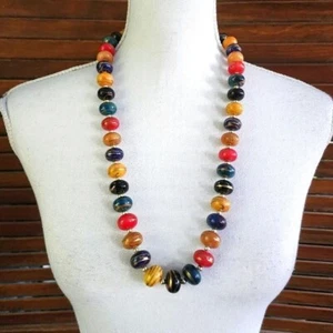 80's Multicolor Beaded Necklace Single Strand Retro Statement Costume Fashion - Picture 1 of 4