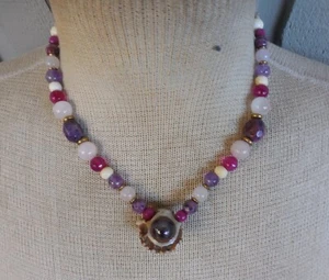 Ruby Antler Boss Amulet with Love Rune Jade Amethyst Rose Quartz Gemstone Beads - Picture 1 of 12