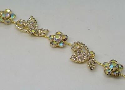 Wedding Bridal Crystals Rhinestone Hair Headband Flower Hair piece GOLD Tone - Image 1 of 3