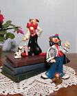 CLOWNS DOG and MONKEY ON LEASHES Figurines Set of 2 VINTAGE ENESCO Ceramic Cute