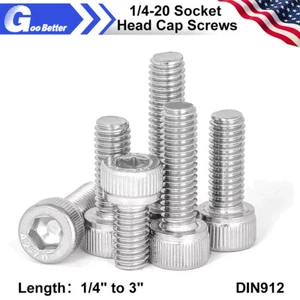 Tornillos de tapa de cabeza de zócalo 1/4-20 Allen hexagonal pernos de acero inoxidable de 1/2" a 3" - Imagen 1 de 10