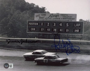 JUNIOR JOHNSON RICHARD PETTY SIGNED 8x10 PHOTO NASCAR HOF LEGENDS BECKETT BAS - Picture 1 of 2