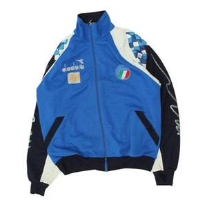 Italia 1990 Hombres Azul Diadora Chaqueta de Pista | Chándal Top Ropa Deportiva Vintage Años 90 - Imagen 1 de 5