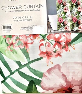 TENDA DOCCIA PARADISO FIORI DI IBISCO TROPICALE E FOGLIE VERDI TESSUTO - Foto 1 di 20