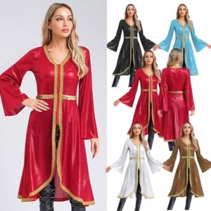 Women Costume Embroidery Robe Dancewear Dress Adult V Neck Moroccan High Waist - Picture 1 of 44