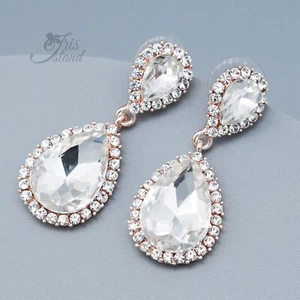Hochzeit Braut Tropfen hängen Ohrringe rosévergoldet klar Kristall Strass 45 - Bild 1 von 5
