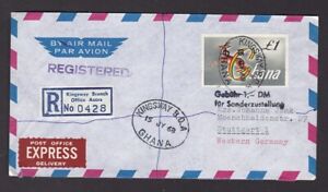 Ghana 1968 £1 solo registered express air to Germany .. Kingsway cancel