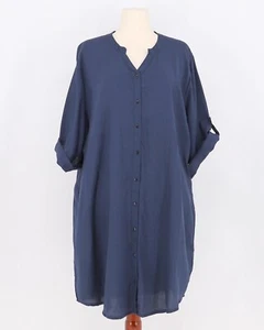 NWT VEDA WOMENSWEAR Button-down Shirt Dress 3/4 Sleeve in Navy Size XL - Picture 1 of 7