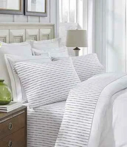 Southern Living Portuguese Flannel Green Striped Sheet Set 100% Cotton - Picture 1 of 5