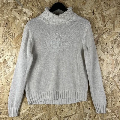 Suéter Ralph Lauren jumper nórdico floco de neve mistura de seda gola redonda tricô manual P - Imagem 1 de 4