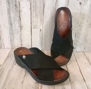 Bzees Desire Sandalen Größe 8,5 schwarz Stoff Slipper Keilabsatz Pantoletten Schuhe - Bild 1 von 13