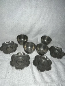 Antiguo juego de platillos de taza de bandeja de ceremonia de té de lata de plata china japonesa - Imagen 1 de 19