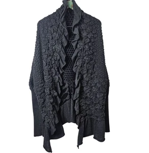 Alberto Makali Textured Rosette Asymmetrical Dark Gray Open Front Wool Cardigan - Picture 1 of 8