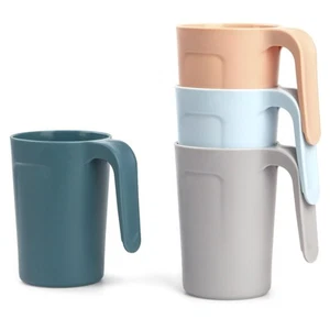 Set of 4 Unbreakable Plastic Coffee Mugs with Handles Reusable Plastic Cups - Picture 1 of 6