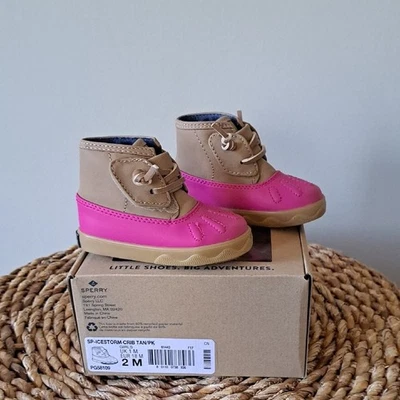 NUEVO SIN ETIQUETAS SPERRY Infantil Niñas Iccestorm Cuna Rosa/Bronceado Botines Correas al Tobillo S-2 Foto 1 de 4