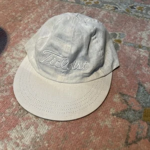Vtg 90s TITLEIST White denim REVERSIBLE GOLF HAT Komen Pink Ribbon Women's Cap - Picture 1 of 4