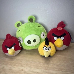 Lotto 4 peluche Angry Birds peluche uccellino rosso giallo verde maiale grande piccolo - Foto 1 di 16