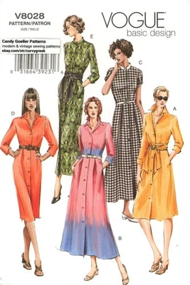 Vogue V8028 Shirtdress 2 Lengths w Sleeves & Collar Variations Sz 20-24 UNCUT - Image 1 of 4
