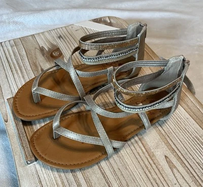 Jellypop Women’s Sz 8M Gold Beaded Gladiator Sandals Zip Back  - Image 1 of 4