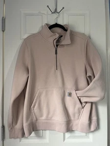 Carhartt Youth Large 16/18 Sweatshirt 1/4 Zip Pink Rose Pullover Thick Cotton - Picture 1 of 14