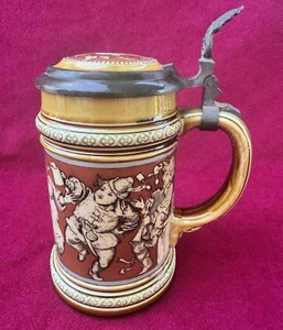 Birra tedesca Mettlach 0,3 L con coperchio Stein #2057 danza contadina - Foto 1 di 14