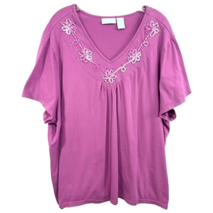 Top Liz & Me taglie forti 30W 32W 4x viola floreale top scollo a V manica corta 350 - Foto 1 di 7