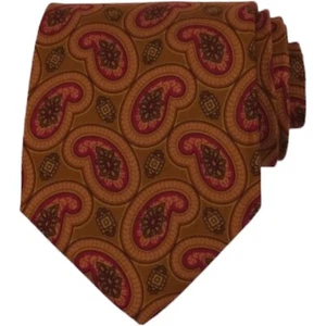 VTG PERSONALITY Mens Tie 3.5 Brown Burgundy Paisley Print 100 Silk Necktie ITALY - Picture 1 of 6