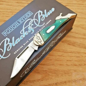 Rough Ryder Leg Folding Knife Stainless Steel Blade Blue Sculped Bone Handle - Picture 1 of 12