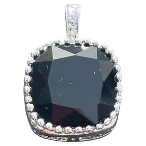 Faux Faceted Onyx Pendant Set In Stamped Sterling Silver 1 1/8”x .75” w/Bail - Picture 1 of 8