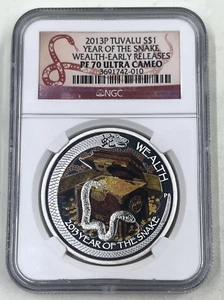2013 3P Tuvalu S$1 NGC PF70 Ultra Cameo Year of the Snake Wealth Early Release - Picture 1 of 4