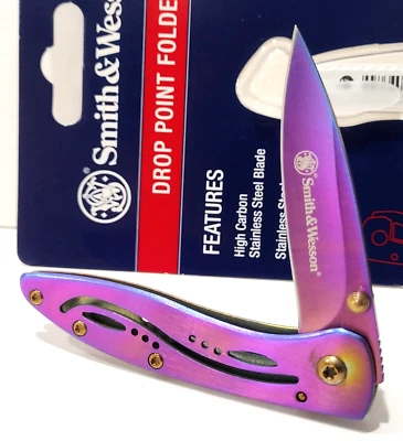 Smith & Wesson Rainbow Drop Point Blade Framelock Tactical Folding Pocket Knife - Image 1 of 4