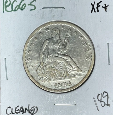1866-S SEATED LIBERTY SILVER HALF DOLLAR ~ XF+ CLEANED ~NICE COIN~ Cover