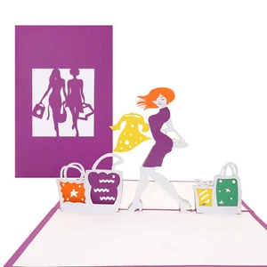 Tarjeta Pop Up "Shopping" Tarjeta de Cumpleaños 3D Cupón de Compra, Cupón Niña - Imagen 1 de 4