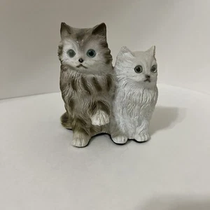 Gato doble vintage blanco y gris con ojos de piedra verde único Taiwán 5" de alto - Imagen 1 de 4