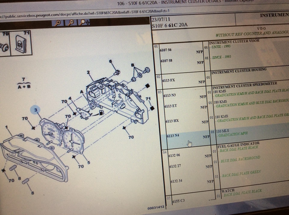 PEUGEOT 106 VDO velocímetro instrumento kilometraje 6/26/A1-18M6VD 6113N4 NLA Foto 1 de 3