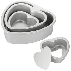 3 Pcs Aluminum Heart Shaped Cake Pans with Removable Bottom 4/6/8/ Inch Nonst... - Picture 1 of 8