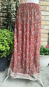 Tree Of Life Hippie Boho Summer Brown Floral Print Maxi Skirt w/ Splits M new - Picture 1 of 7