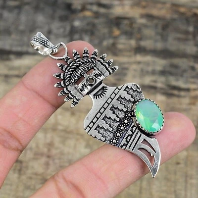Verde Calcedonio a Mano 925 Argento Sterling Ciondolo Gioielli Per Compleanno - Immagine 1 di 4