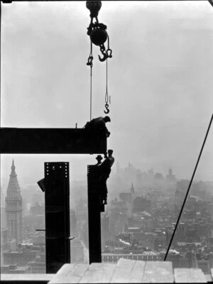 V4151 Construction Workers skyscrapers Old Retro BW Decor WALL POSTER PRINT UK - Image 1 of 4