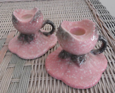 Pair of Hull Pottery W30 Pink & Gray Speckled Woodland Candle Holders