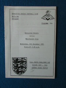 Doncaster Rovers v Manchester City FA Youth Cup 2nd Round Programme 4/12/91 - Picture 1 of 1