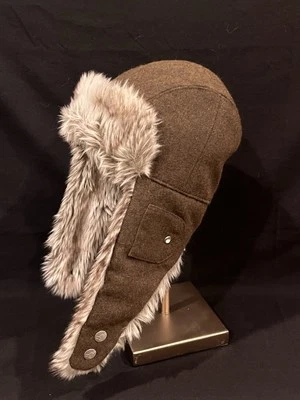 Kangol Wool Ushanka Wool Hat/Faux Fur Trapper Style Medium Brown Snap Closure  - Image 1 of 4