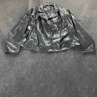 Chaqueta de moto con flecos de cuero sintético TORRID para mujer talla 4 negra Foto 1 de 4