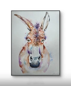 Original watercolour painting DONKEY signed Elle Smith, Fine art, Animal Art - Picture 1 of 6