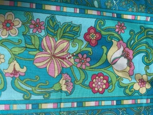 Fabric Lot 1 Yd 19 Ins 43 W Multi Aqua Pink Yellow Floral Stripes Cotton Apparel - Picture 1 of 10