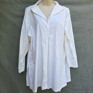 Eileen Fisher White Cotton Blend Collared Button Down Shirt Tunic Blouse - Picture 1 of 7