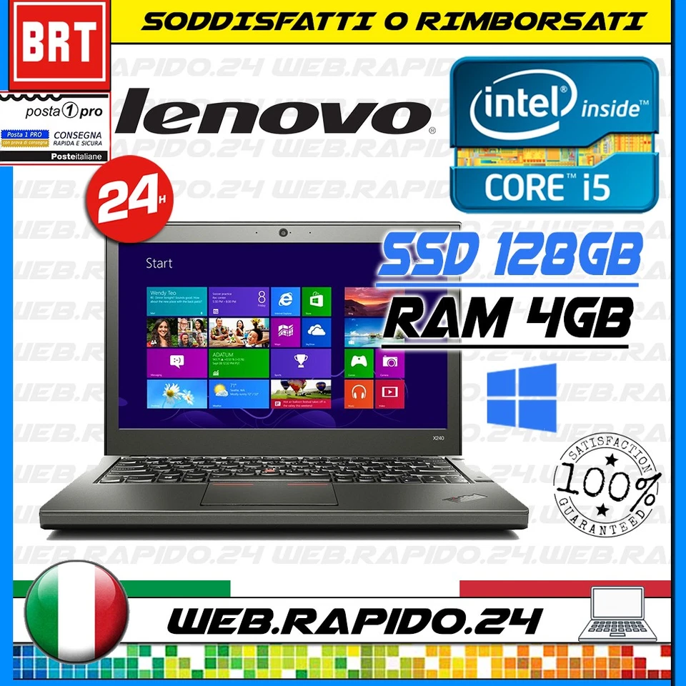 N69_PC NOTEBOOK LENOVO THINKPAD X240 12.5" CPU I5-4300U RAM 4GB SSD 128GB WIN11 - Immagine 1 di 1